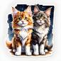 Preview: Zwei Maine Coon Katzen als Sticker, eine mit orange-weißem Fell und die andere mit grau-weißem Fell. Beide sitzen nebeneinander vor einem nächtlichen Hintergrund mit Sternen und schauen aufmerksam nach vorne.