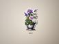 Preview: Sticker einer Blumenvase mit lila, rosa und weißen Rosen sowie Lavendelblüten, im klassischen Design. Ideal zur Verzierung von kreativen Projekten.