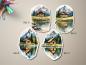 Preview: Sticker-Set mit Berghütten und malerischen Seelandschaften – handgefertigt im Aquarellstil, Bild A, B, C, D