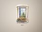 Preview: Vintage Fenster mit Blumenkasten im Aquarellstil – Bild A
