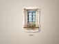 Preview: Handgefertigter Aquarell-Aufkleber eines Vintage-Fensters mit Blumenkasten – Bild D
