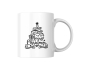 Preview: Weiße Tasse mit einem minimalistischen schwarzen Design eines stilisierten Weihnachtsbaums und dem Schriftzug 'Merry Christmas', perfekt für festliche Anlässe.