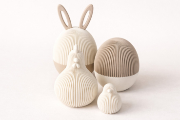 Preview: 3D-gedruckte Osterdekoration aus PLA mit Henne, Küken und weiteren Figuren in modernem Design