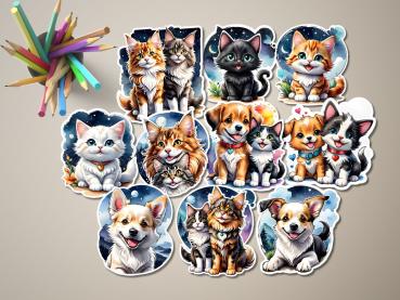 Preview: 9+1 Süße Katzen und Hunde Sticker Set Preview: 9+1 Süße Katzen und Hunde Sticker Set