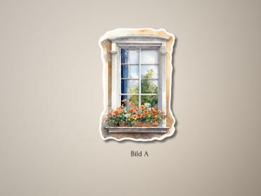 Preview: 4 Blumige Fensterrahmen Sticker Set Preview: Vintage Fenster mit Blumenkasten im Aquarellstil – Bild A