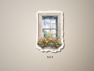 Preview: 4 Blumige Fensterrahmen Sticker Set Preview: Handgefertigtes Fenster mit Blumenschmuck – Aquarellstil, Bild B, ideal für Dekoration