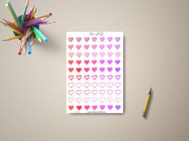 Preview: DreamArt VM Sticker Set – Planer & Motivationssticker Preview: Handgefertigter Aufkleberbogen mit farbigen Herzen – Aquarellstil, perfekt für Dekoration