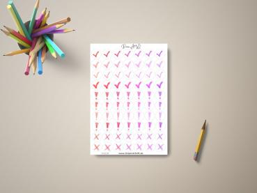 Preview: DreamArt VM Sticker Set – Planer & Motivationssticker Preview: Planer-Aufkleber mit Checkmarks, Ausrufezeichen und Kreuzen – handgefertigt im Aquarellstil