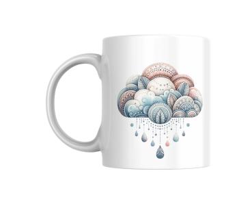 Preview: Boho-Tasse mit Wolken- und Sonnenmuster – Personalisiert Preview: Weißer Keramikbecher mit einem Boho-Wolkenmotiv, verziert mit pastellfarbenen Mustern und fallenden Regentropfen. Ein harmonisches Design, ideal für Liebhaber des Boho-Stils und spiritueller Symbole.