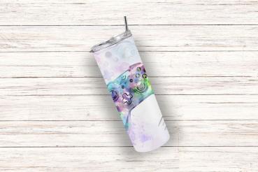Thermobecher mit buntem Gaming-Controller-Design in Aquarelloptik, inspiriert von lebhaften Farben und modernen Spielmotiven. Ideal für Gaming-Fans, die ein kreatives und auffälliges Design bevorzugen.