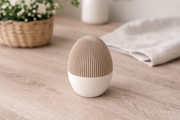 Japandi Osterei als dekorative Osterdose – minimalistisches Design mit gerippter Oberfläche – Farbvariante Eiche und Knochen Weiß