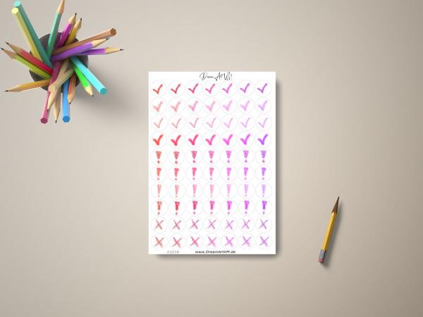 Planer-Aufkleber mit Checkmarks, Ausrufezeichen und Kreuzen – handgefertigt im Aquarellstil